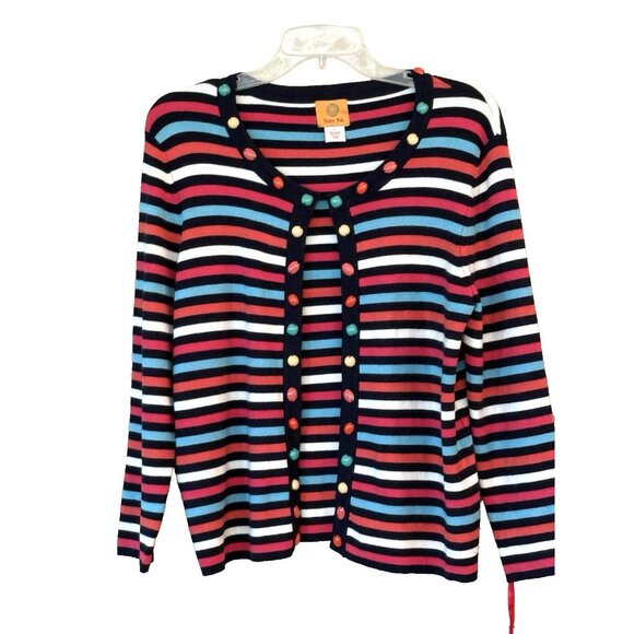 Ruby Road Women's Multi Color Striped Buttons Cardigan Sweater Art to Wear Sz Lg - Picture 3 of 8